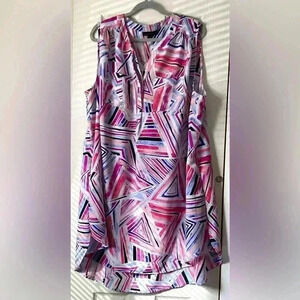 Attention Multicolor Triangle Geometric Print Dress, Sleeveless Tunic Size 2X